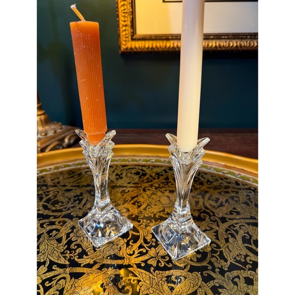 Mikasa Lead Crystal Candle Holders – Art Deco Style Pair, 5.5\
